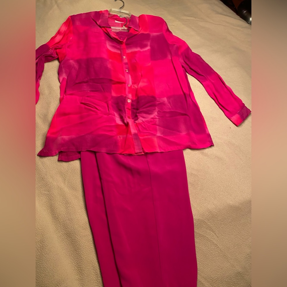 Hot Pink Pants & Matching Long Sleeve Blouse